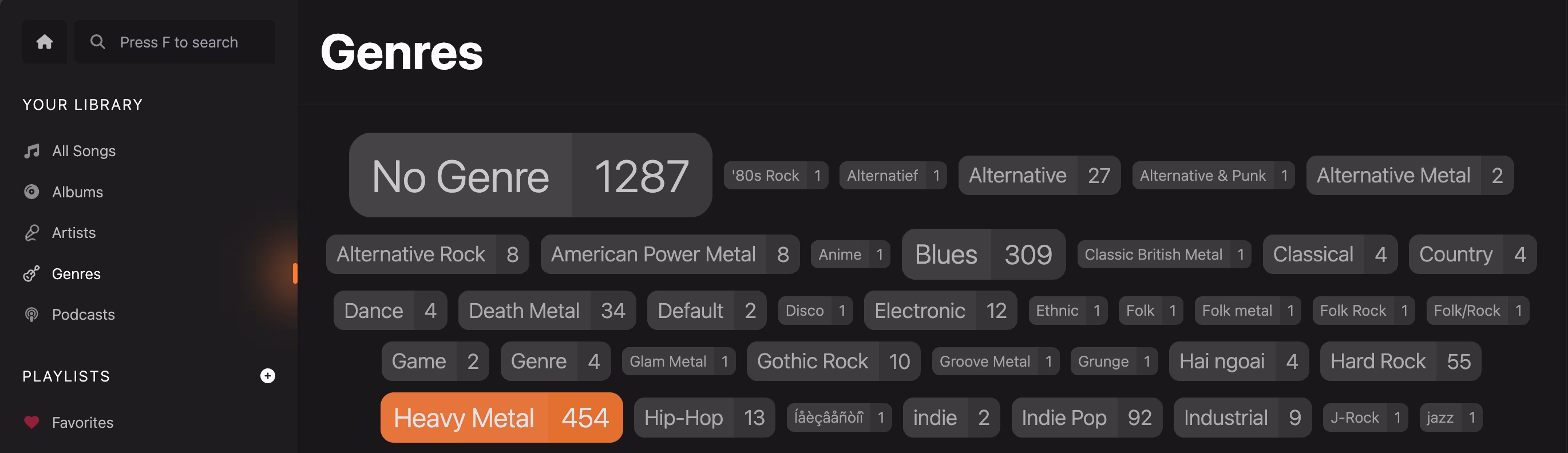 Genres screen