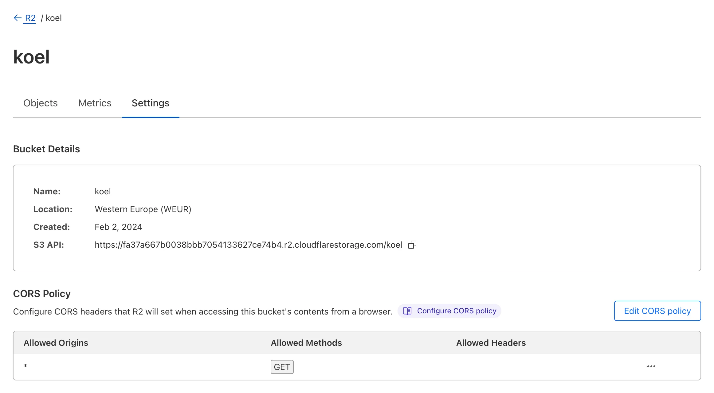 CF R2 bucket settings