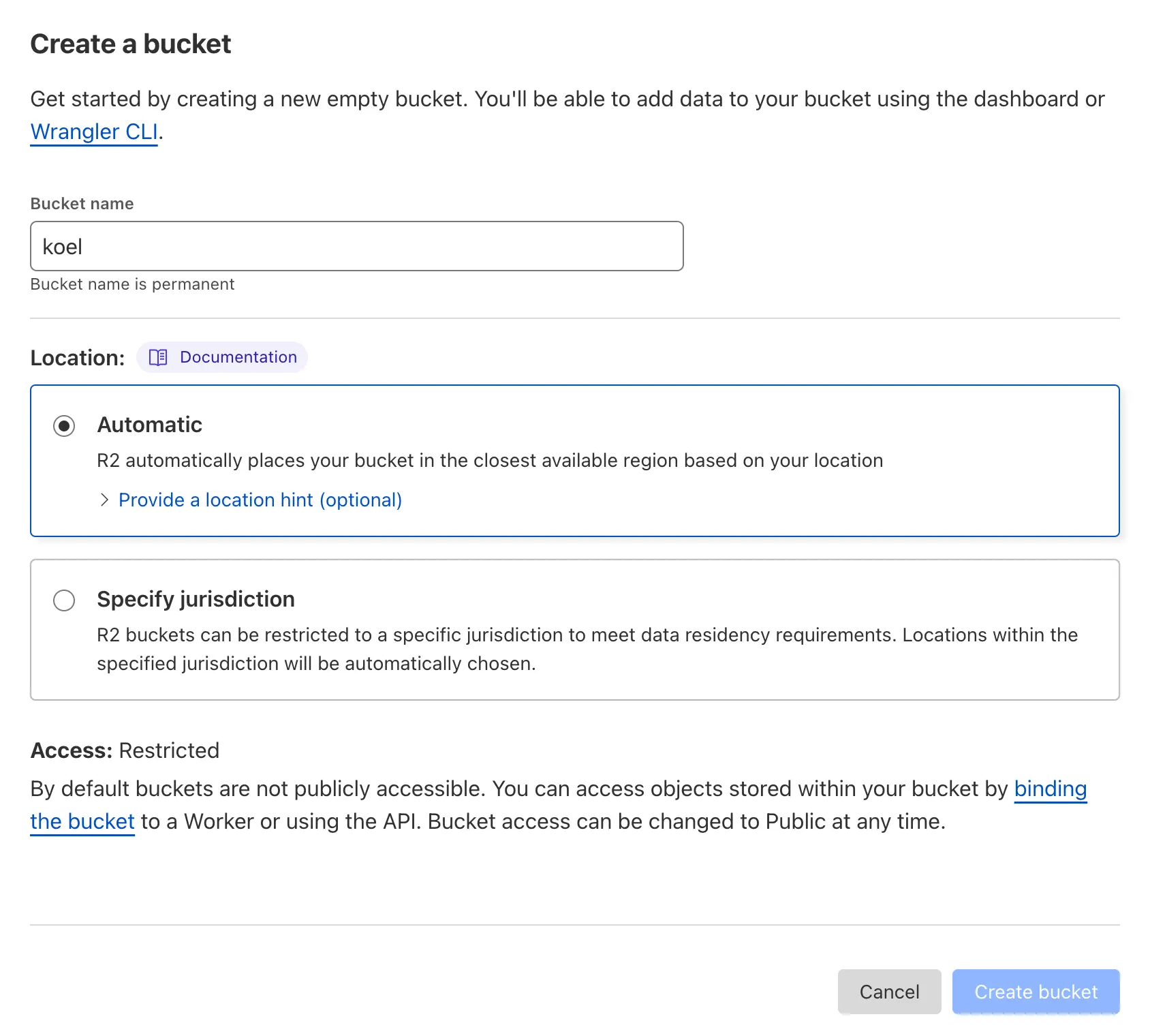 Create CF R2 bucket screen